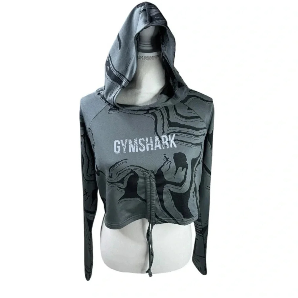 Gymshark Marble Long Sleeve Hooded Crop Pullover